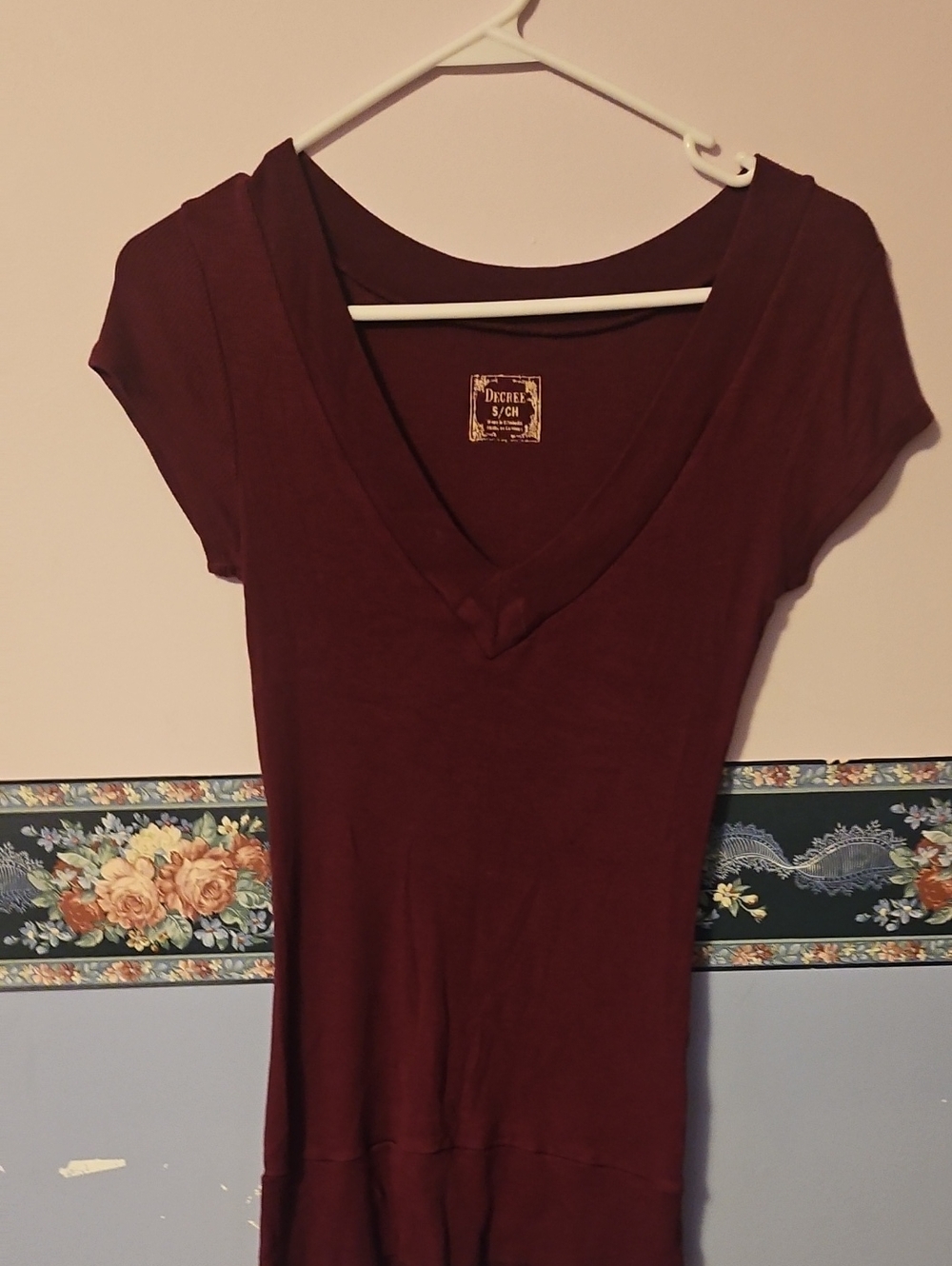 Decree Women's Short-Sleeve V-Neck Top in Burgundy
